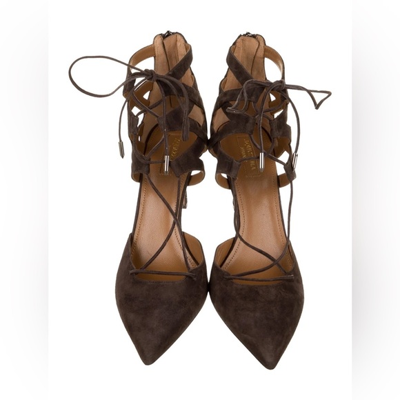 New Aquazzura Brown Suede Lace-Up Pumps Size: 11 | IT 41 - Picture 3 of 5
